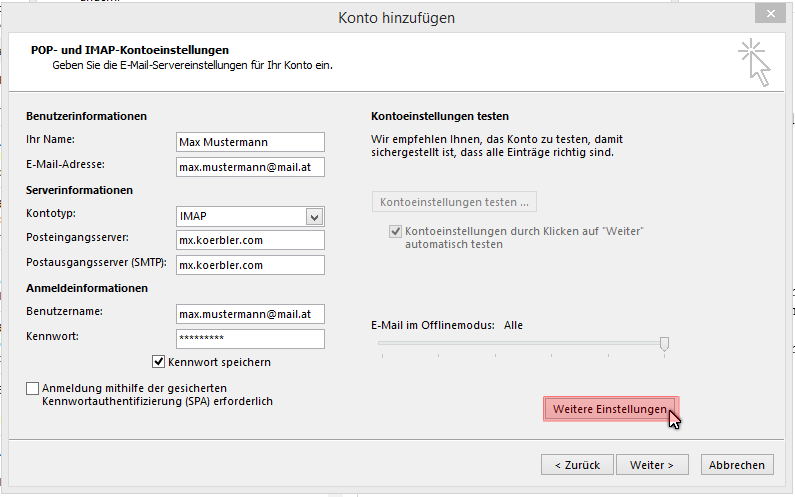 Outlook Astellungen