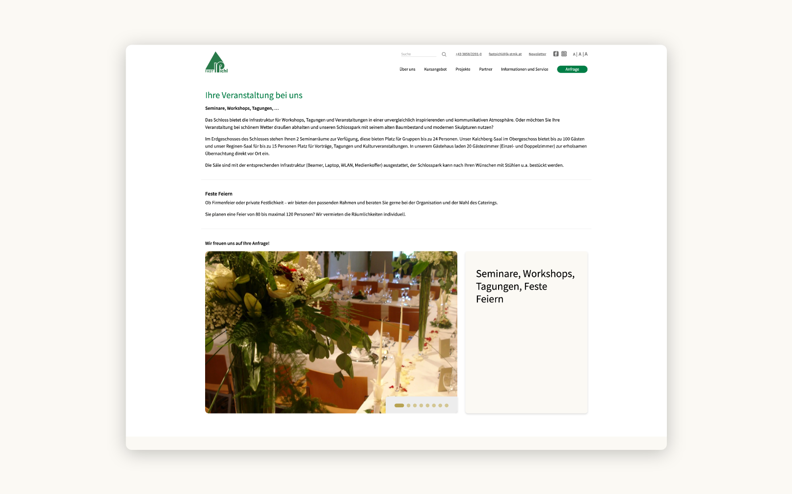 Desktop-Screenshot einer einzelnen Veranstaltung von Fastpichl mit Detailinformationen.