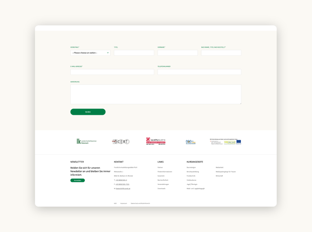 Desktop-Screenshot der Anmeldung zu einem Fastpichl-Seminar.