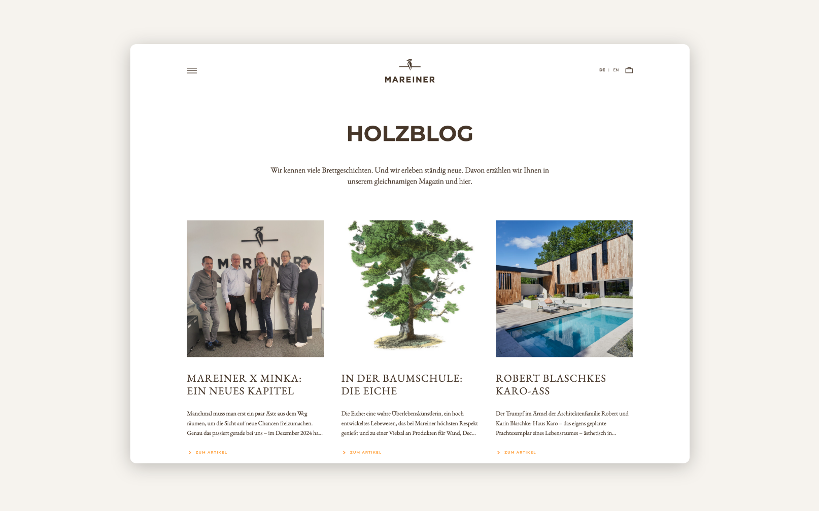 Desktop-Screenshot des Blogs von Mareiner Holz.