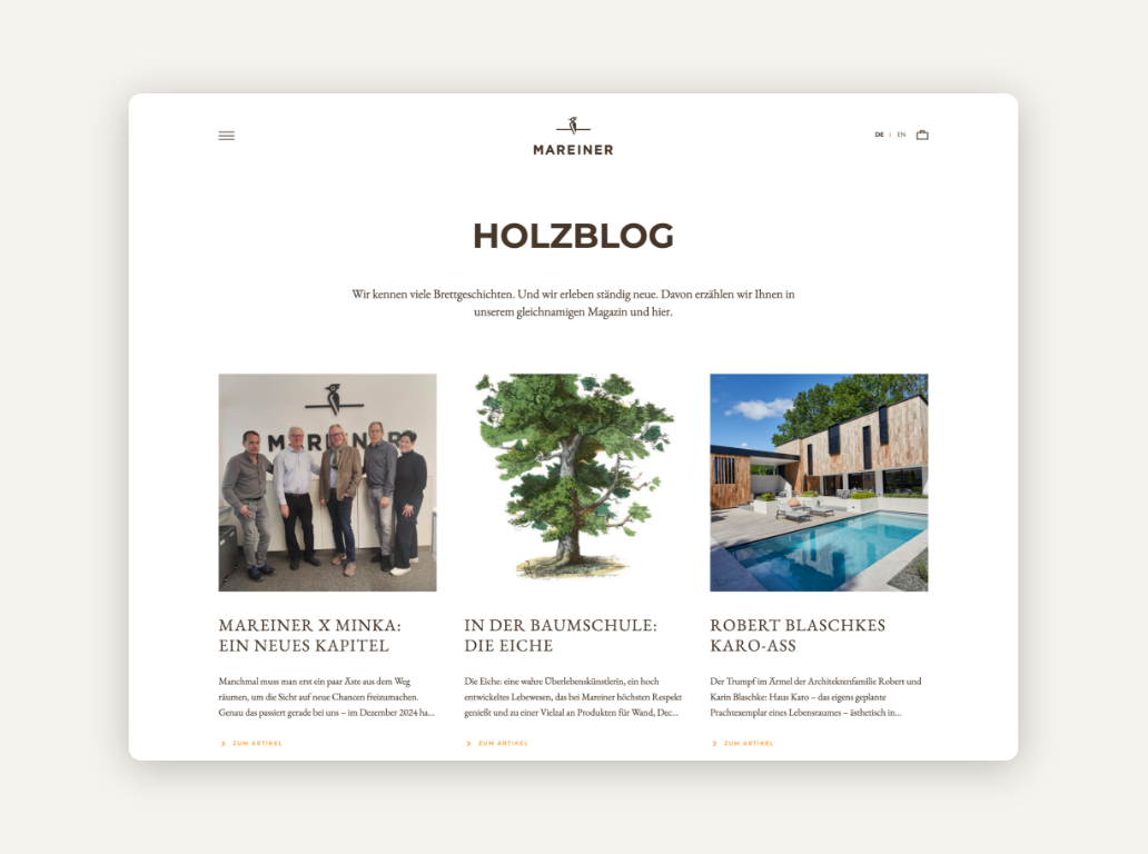 Desktop-Screenshot des Blogs von Mareiner Holz.