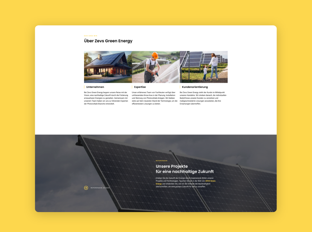 Desktop-Screens mit einer „Über uns“-Erklärung.