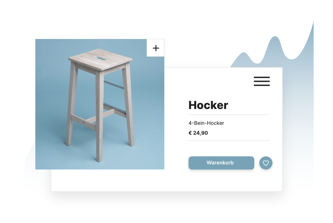 Ein abstrakter Onlineshop mit einem Hocker als Produkt.