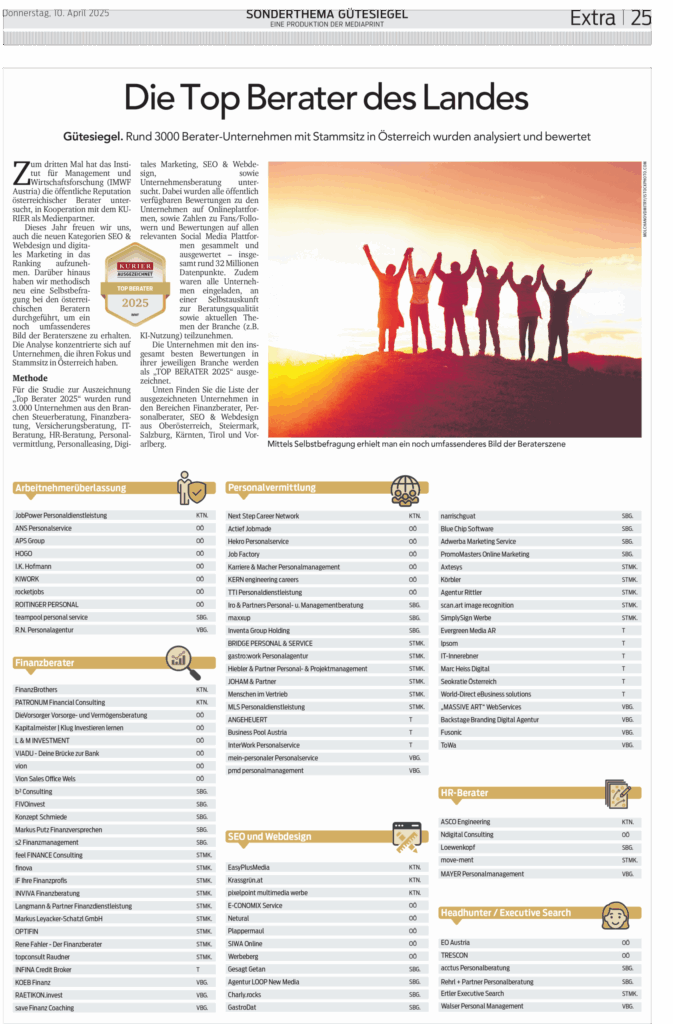 Zeitungsausschnitt über die Top-Berater des Landes.