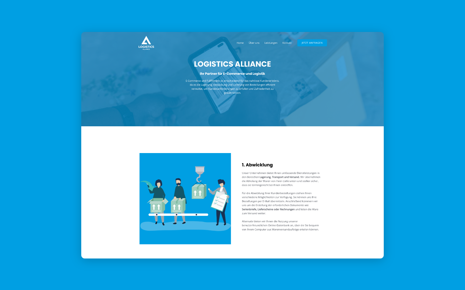 Desktop-Screenshot der Prozessabwicklung von Logistics Alliance.