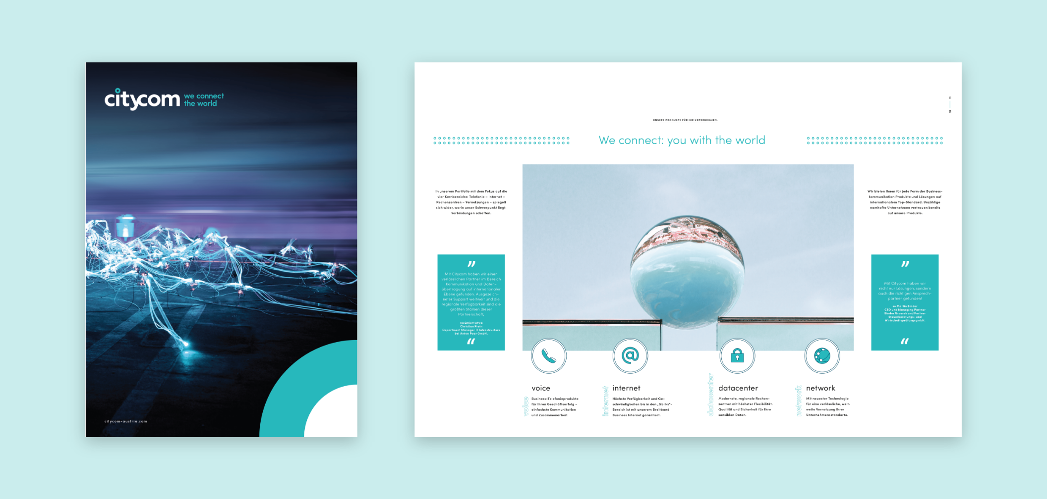 Citycom Folder mit Cover und einer Doppelseite der Citycom Vorteile.