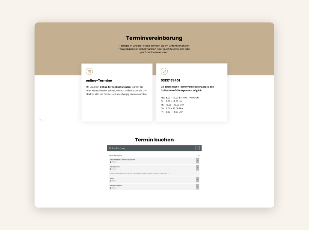 Desktop-Screenshot der Seite zur Terminvereinbarung.