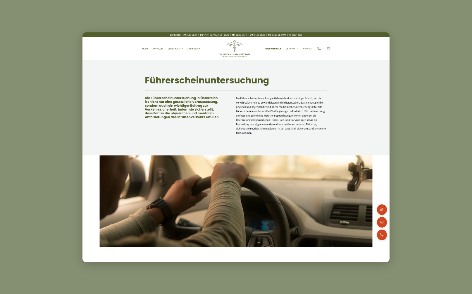 Desktop-Screenshot der Führerscheinprüfung mit Text und einem Bild einer fahrenden Person.