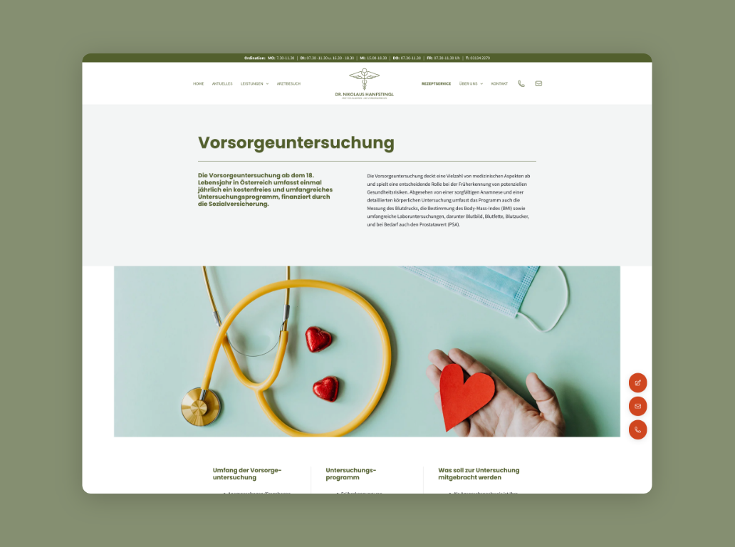 Desktop-Screenshot der Vorsorgeuntersuchung mit Text und Bild.