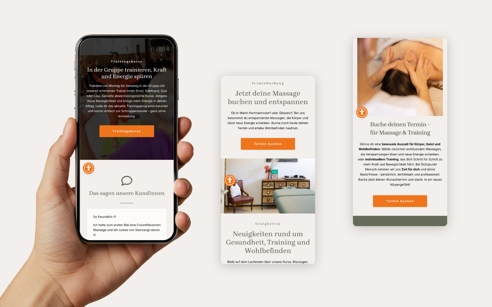 Drei Smartphone Screens der Startseite