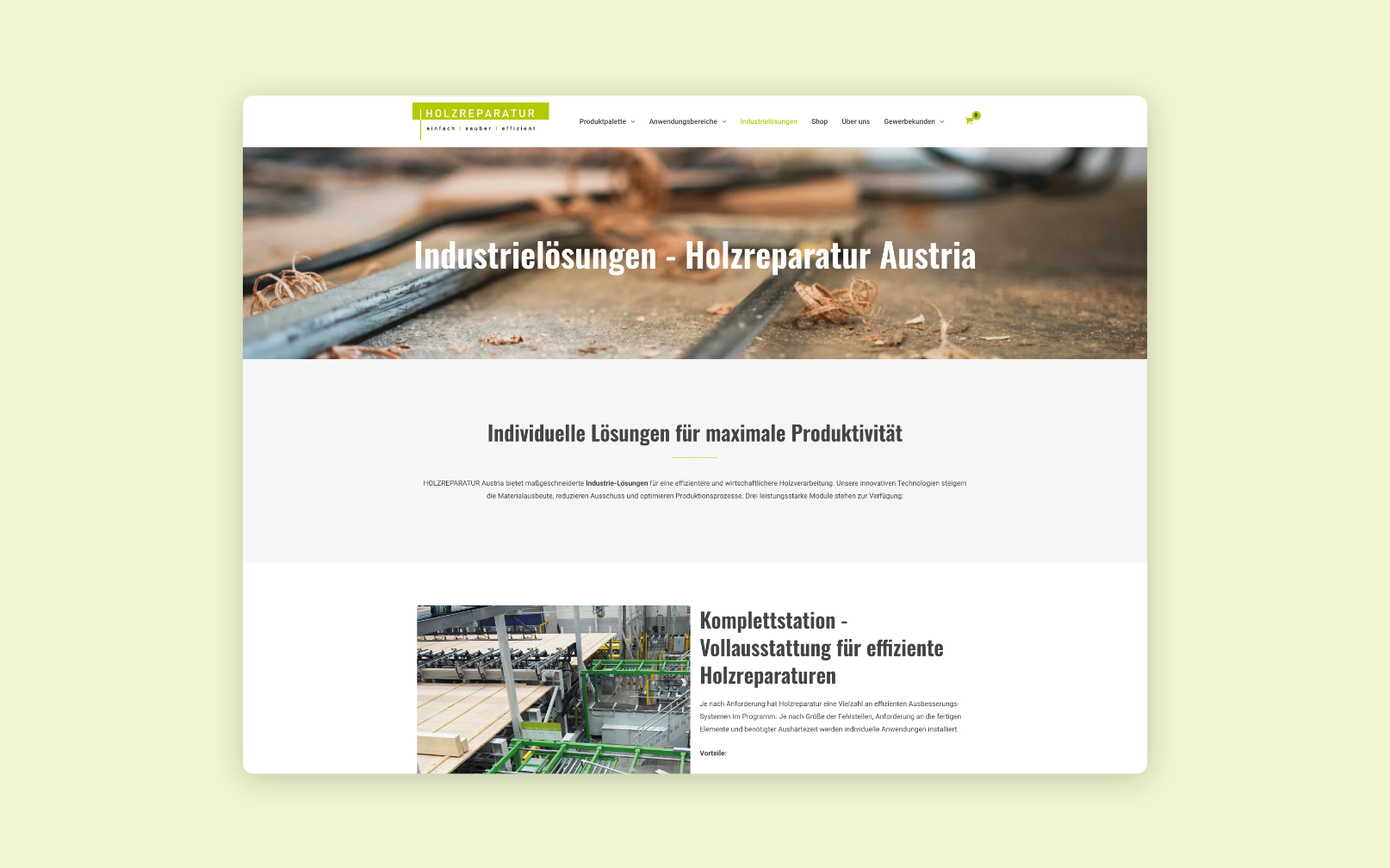 Eine Seite wo es um die Industrielösung geht