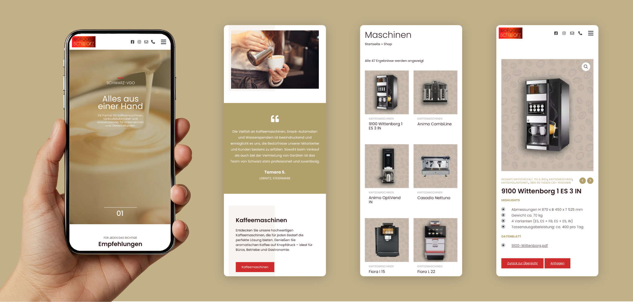 Vier Smartphone screens über den Online Shop