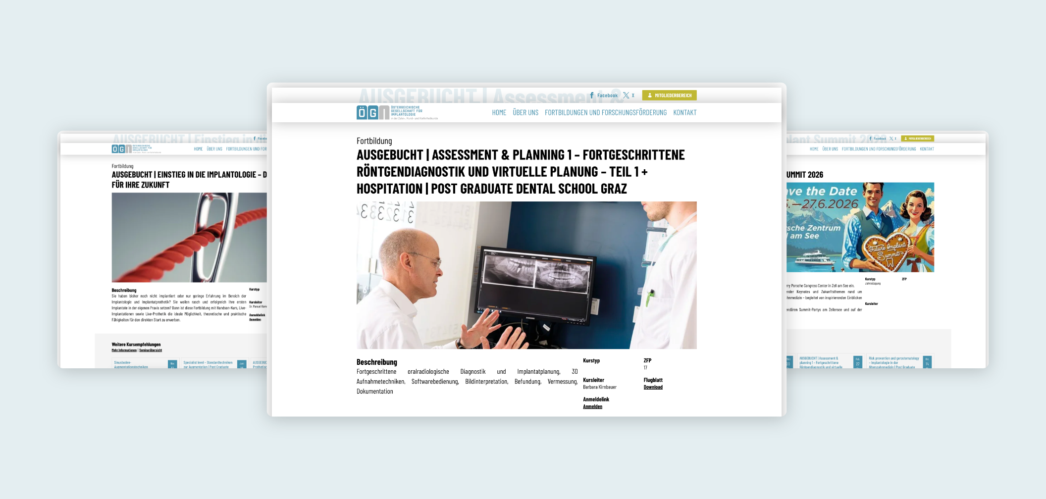 Drei Desktop screen über die Fortbildung