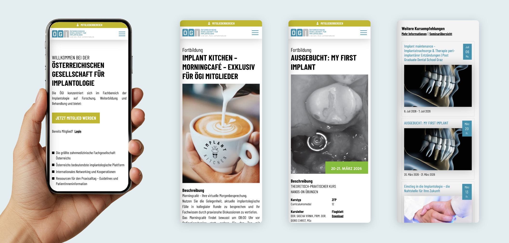 Vier Smartphone screens über die Fortbildung