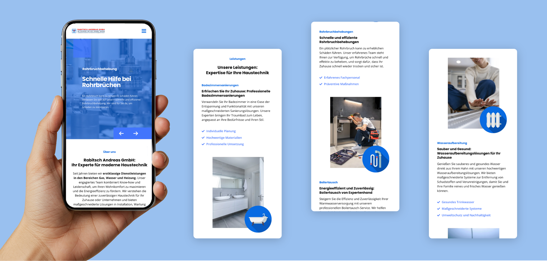 Vier Smartphone Screens des Onepager