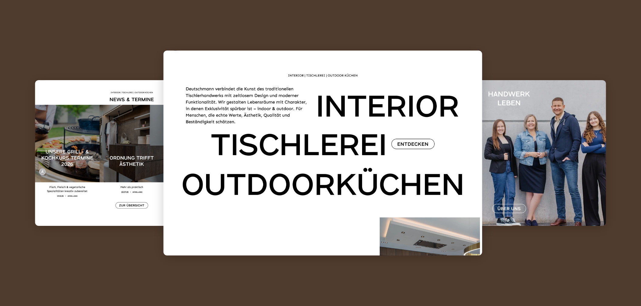 Drei Desktop Screens der Startseite über die Leistungen