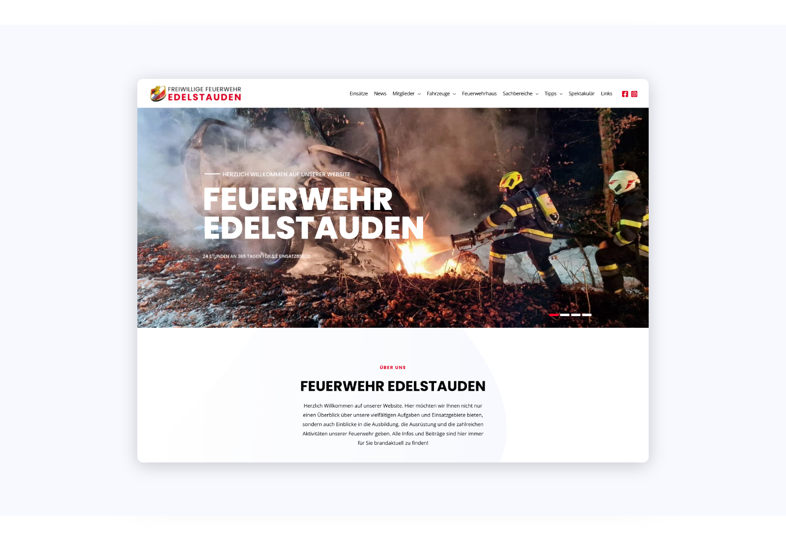 Desktop Screen mit einem Bild der Feuerwehr im Einsatz