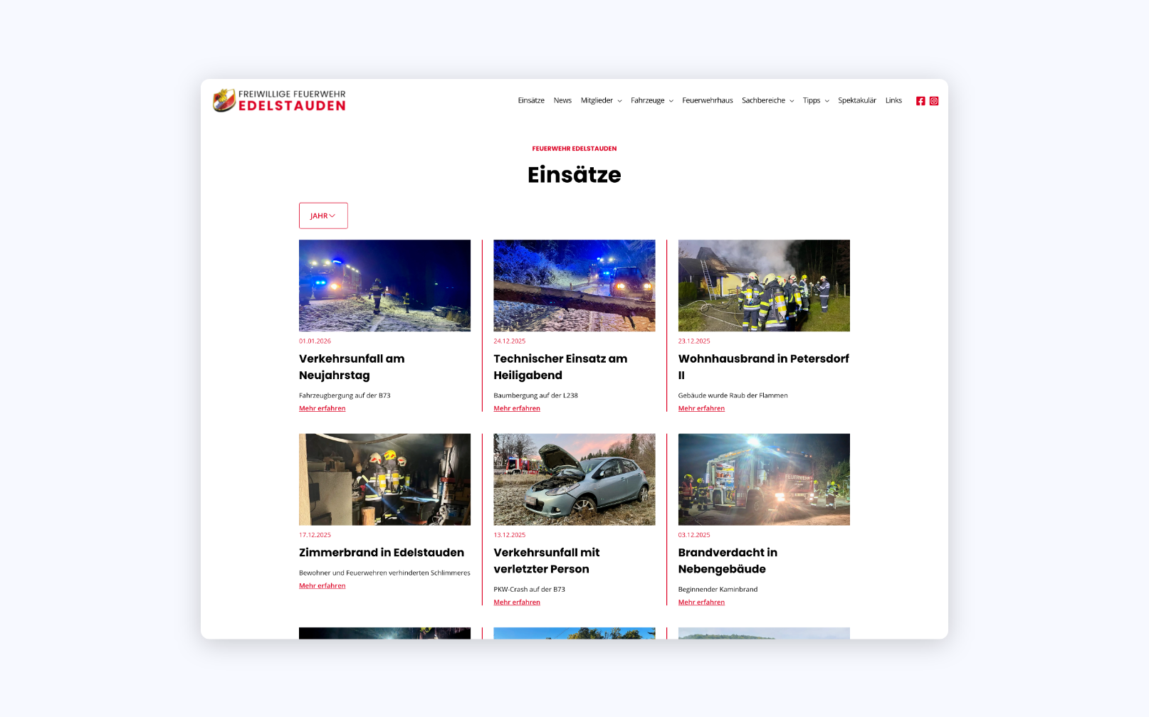 Desktop Screen mit Einsätzen der Feuerwehr