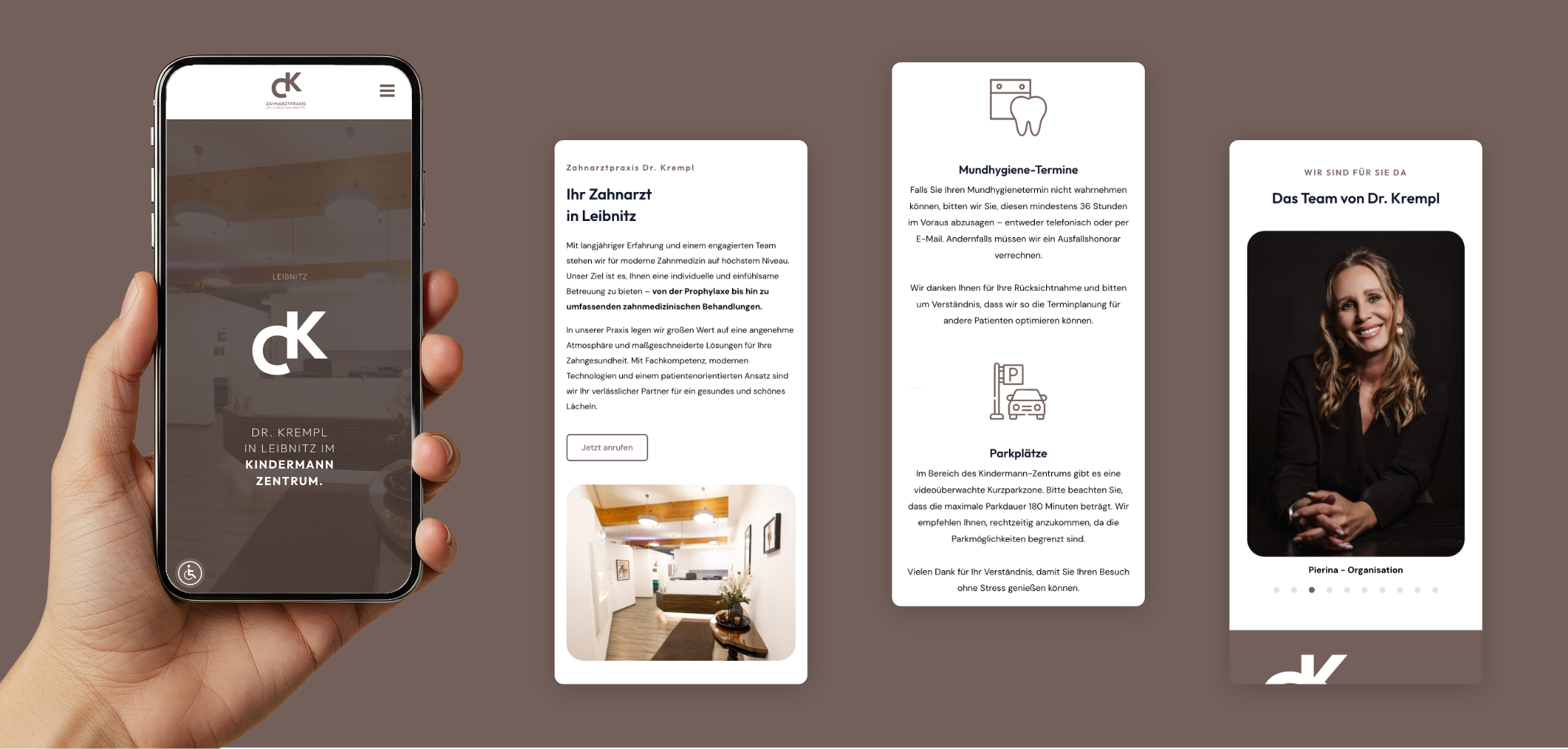 Vier Smartphone Screens des One Pager von Dr. Christian Krempl