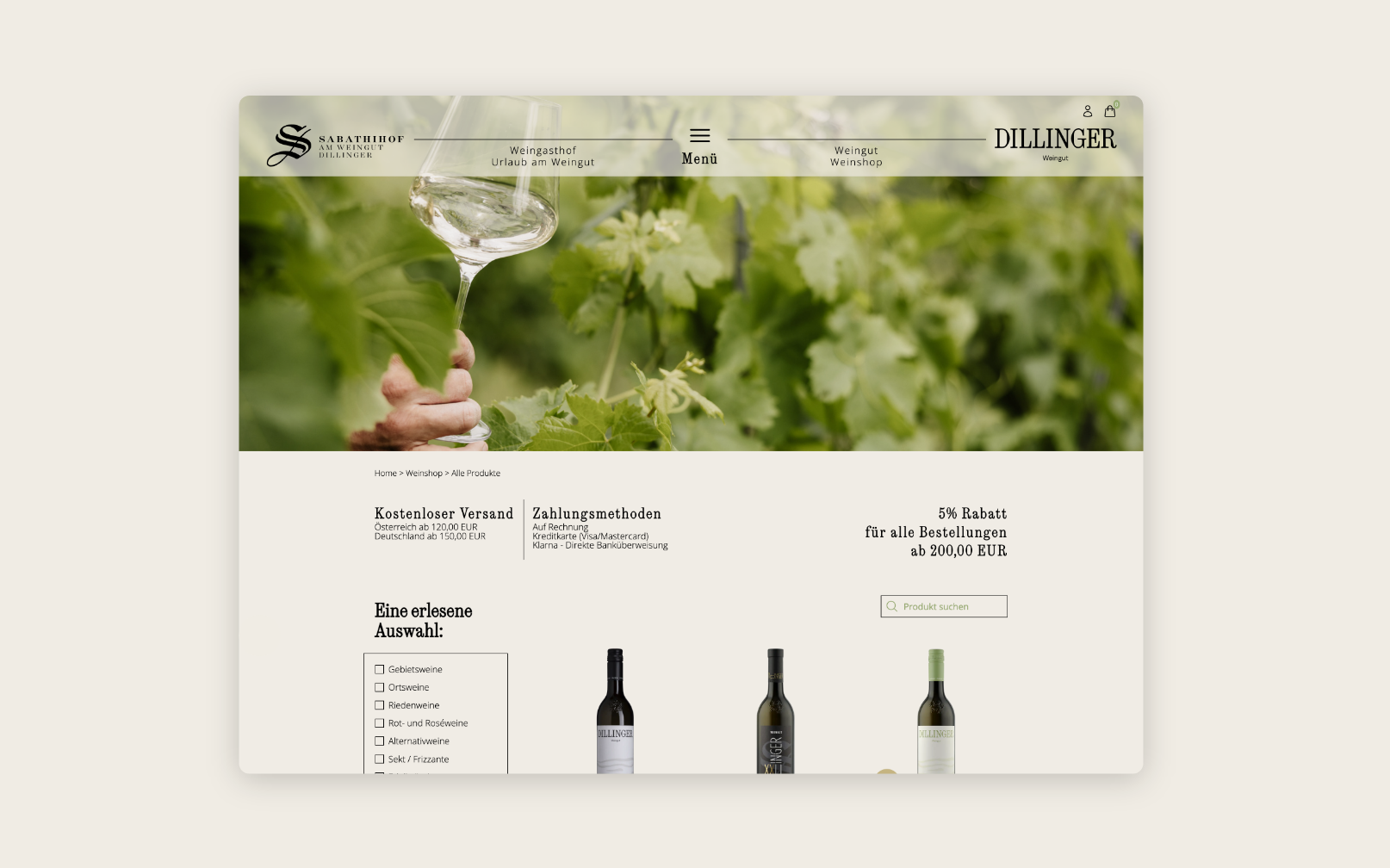 Desktop Screen mit dem Wein Shop