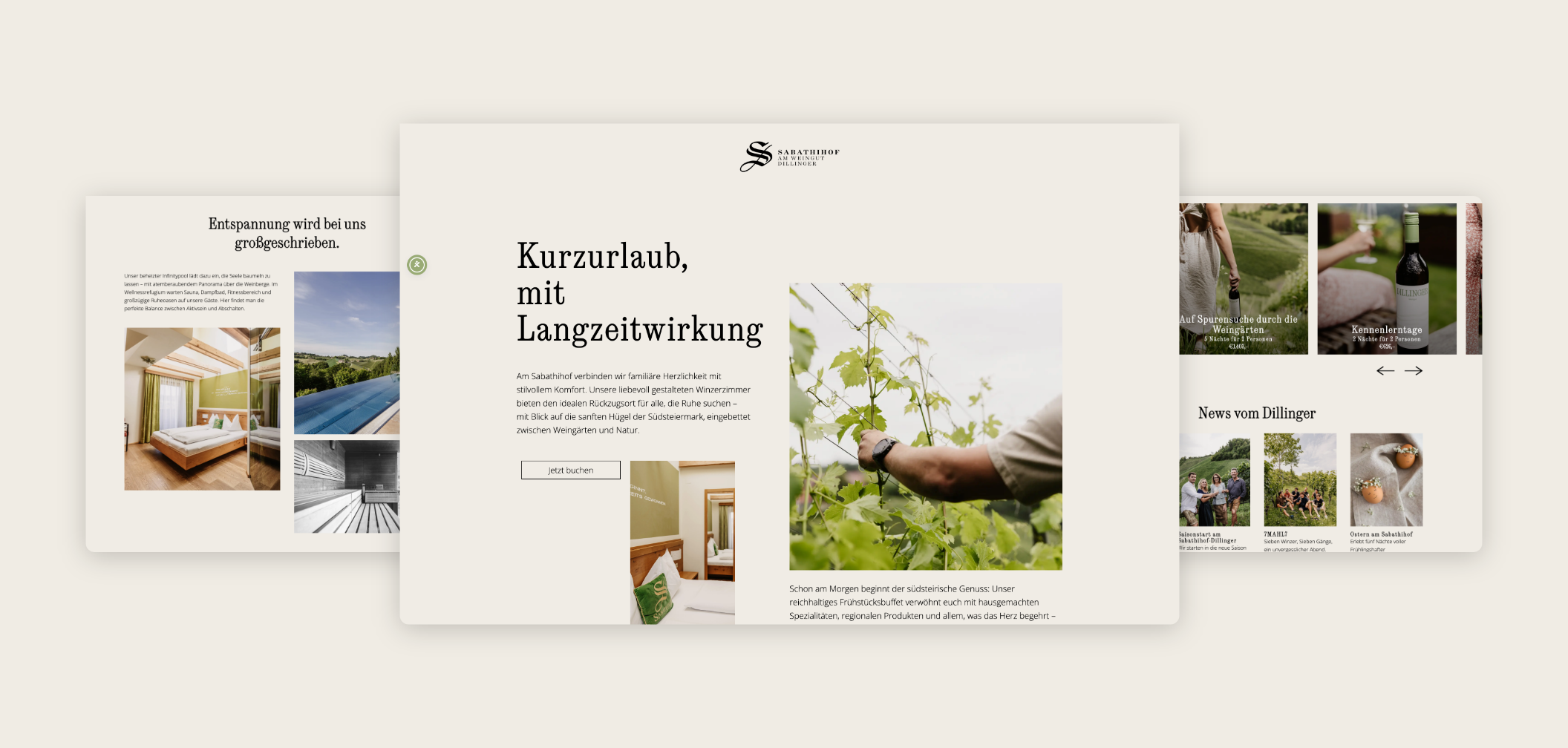 Drei Desktop Screens über die Übernächtigung im Sabathihof