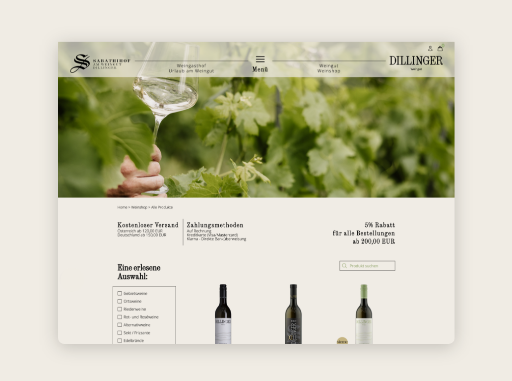 Desktop Screen des Weinshops