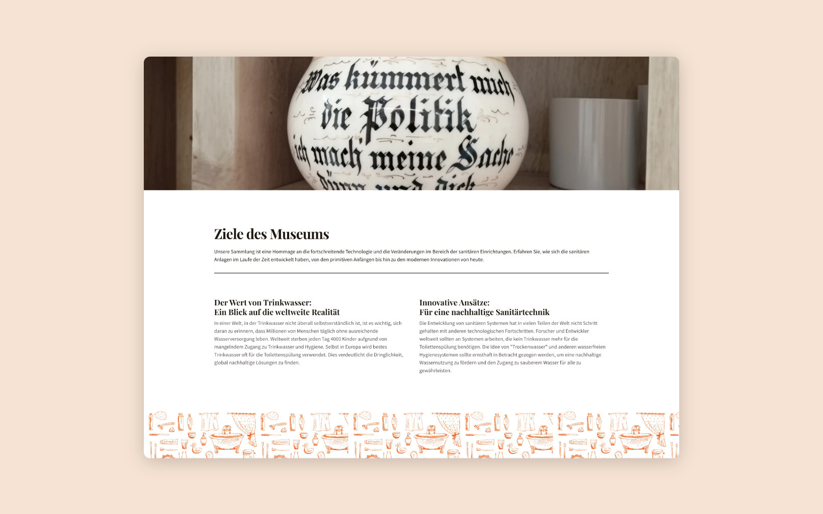Desktop Screen mit den Zielen des Kleine Sanitärmuseum