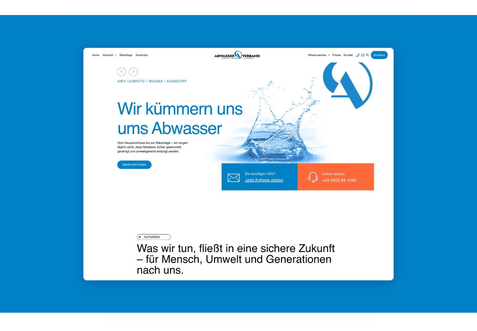 Desktop Screen der Startseite