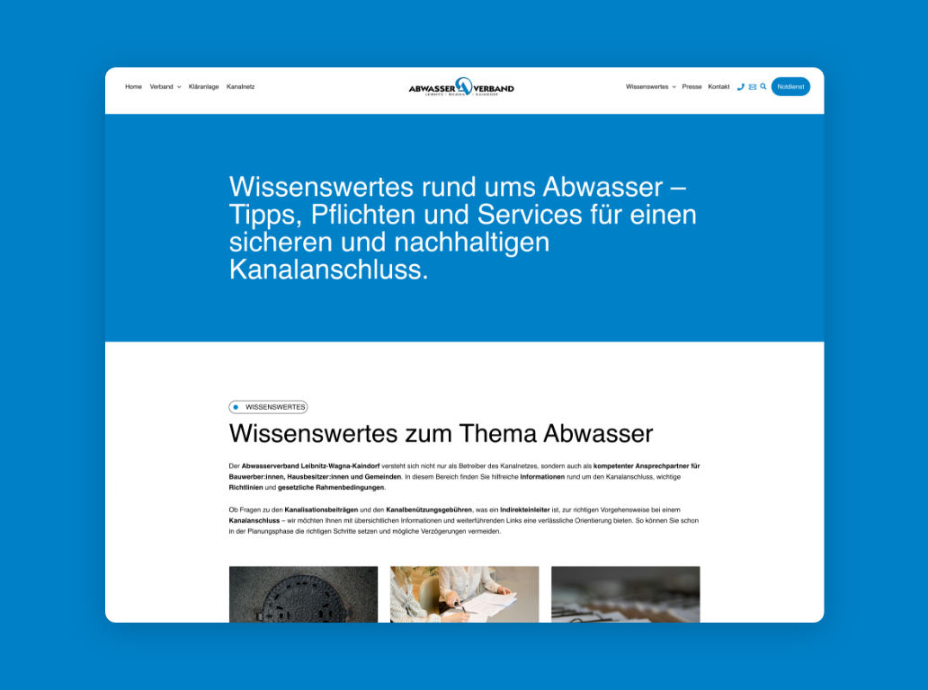 Desktop Screen mit Wissenswertes zu Abwasser