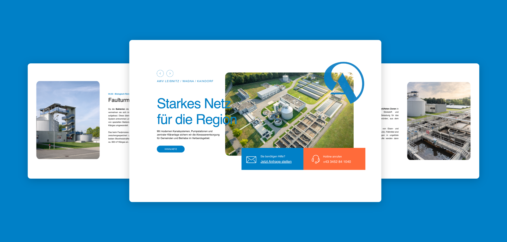 Drei Desktop Screens mit dem Slogan "Starkes Netz für die Region" mit Erklärungen