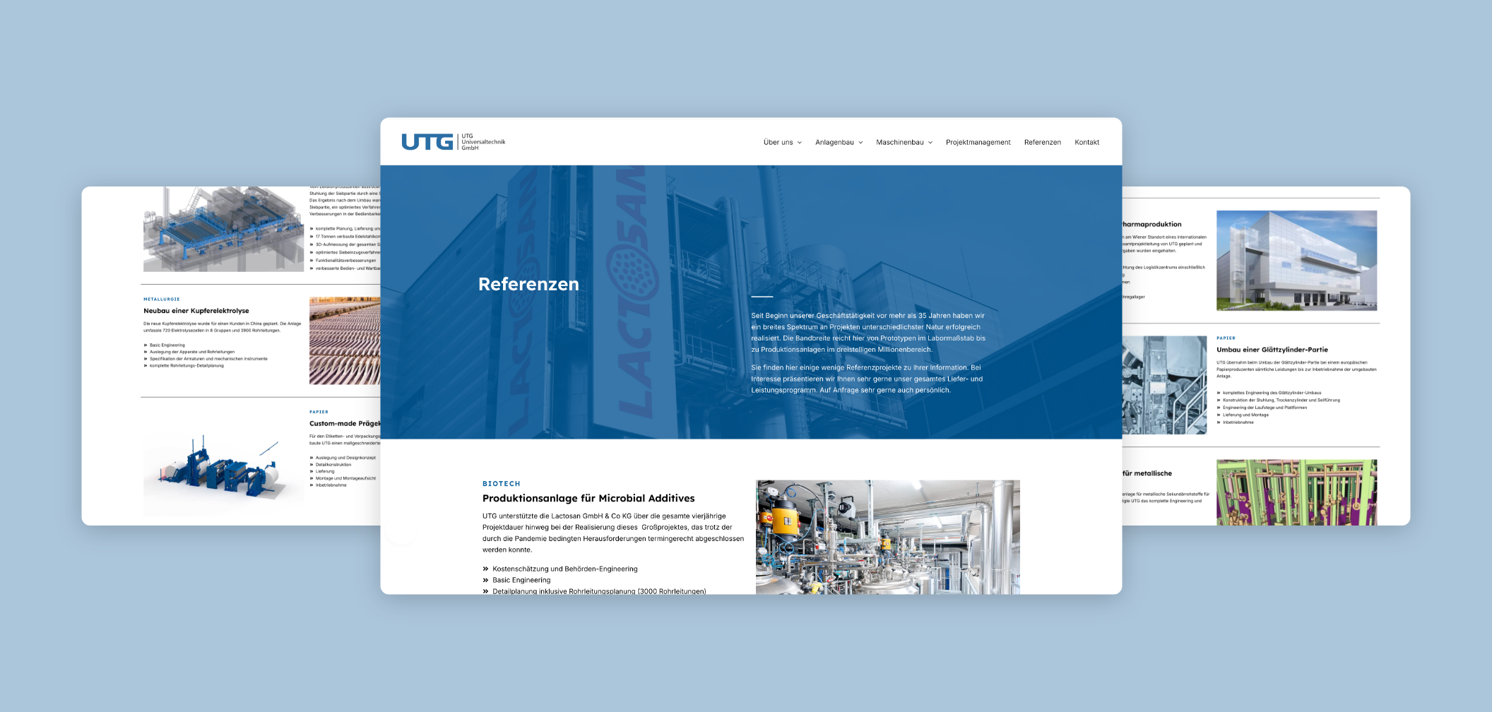 Drei Desktop Screens mit Referenzen