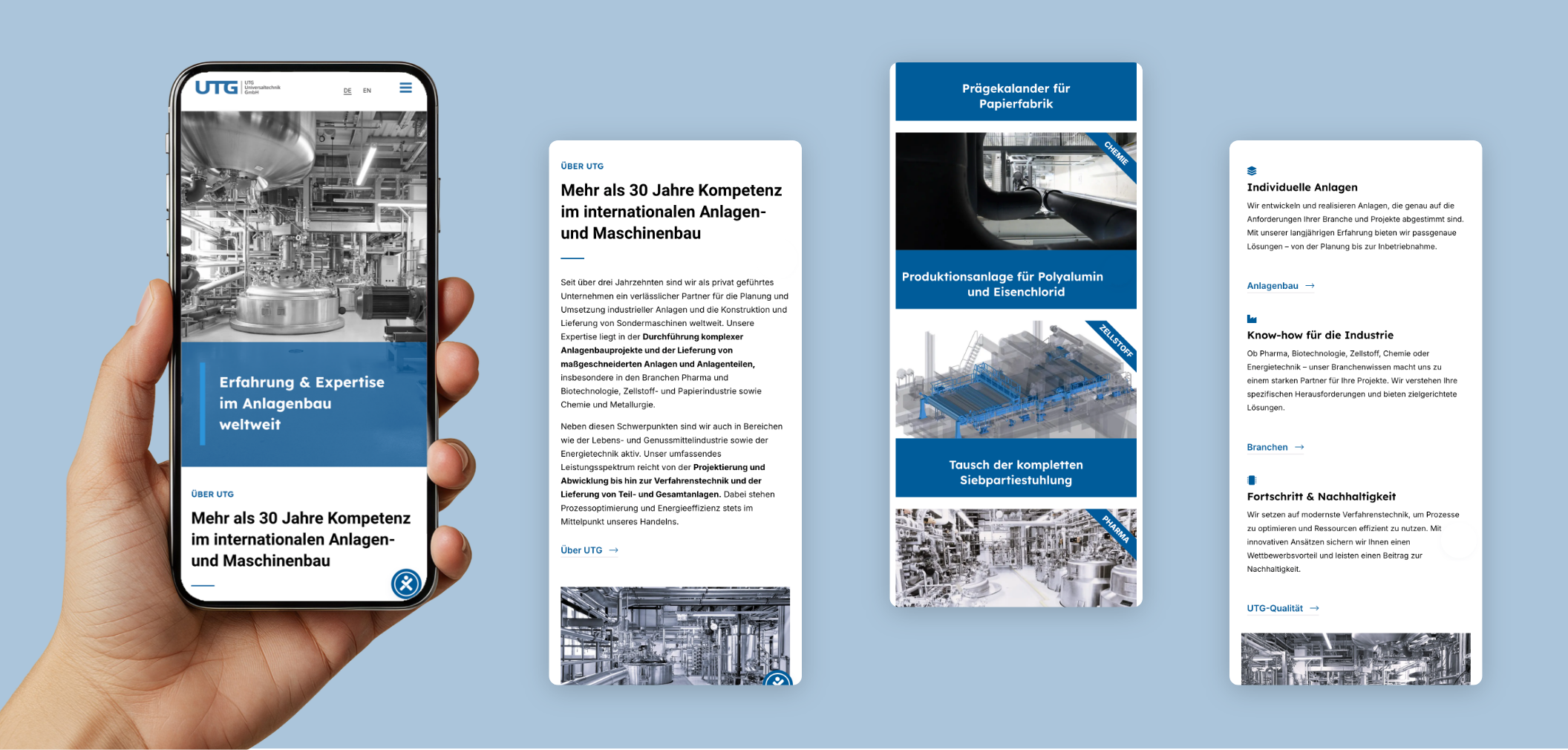 Vier Smartphone Screens mit der Startseite
