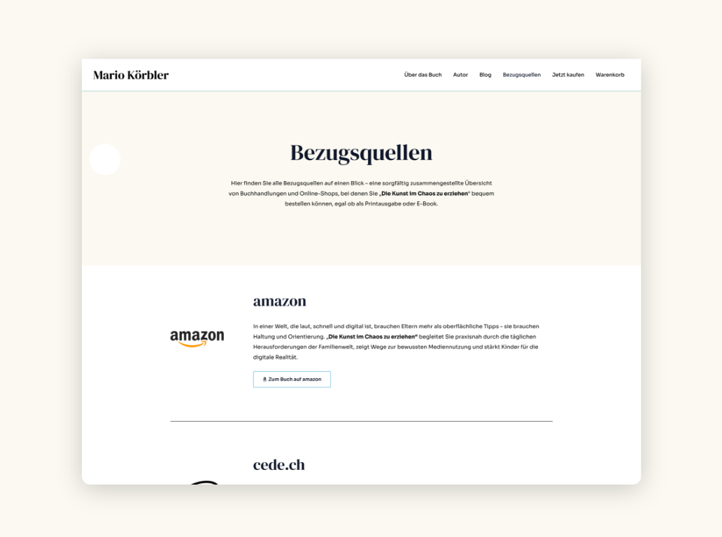 Desktop Screen mit Shop verlinkungen