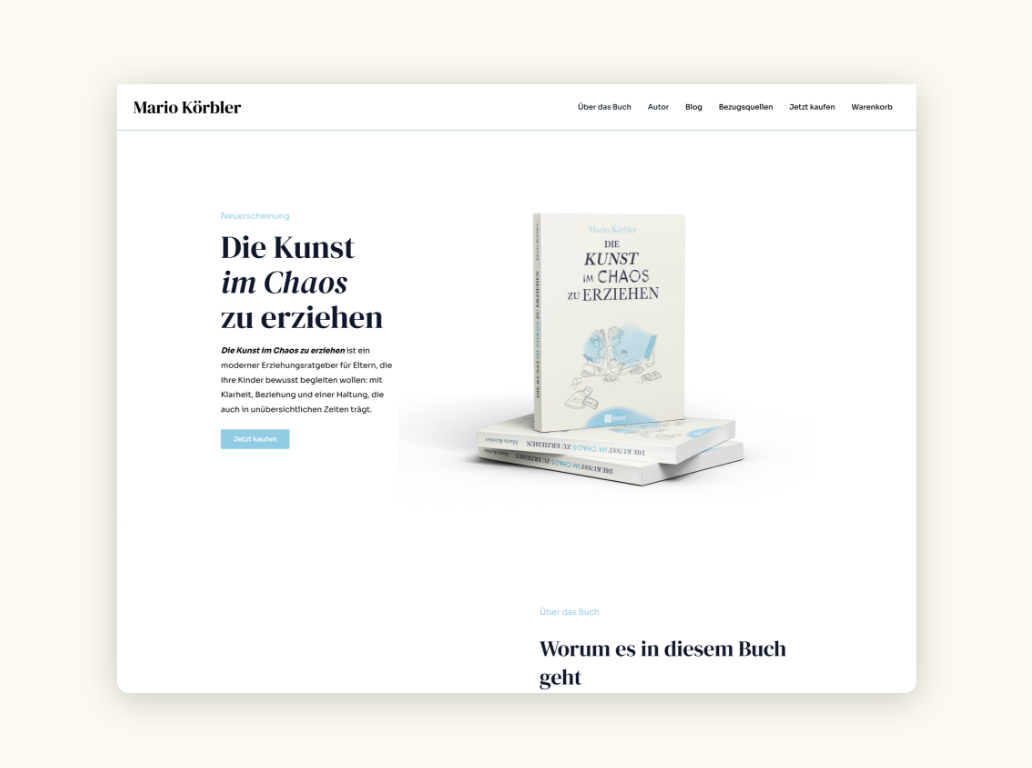 Desktop Screen der Startseite