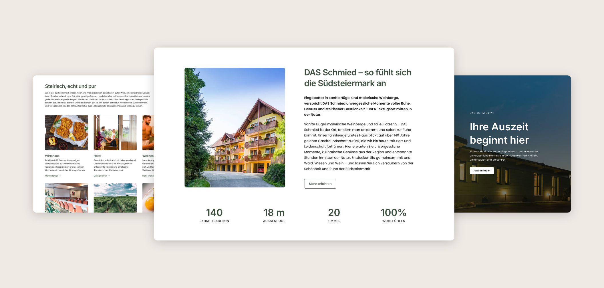 Drei Desktop Screen mit den Vorteilen und Leistungen
