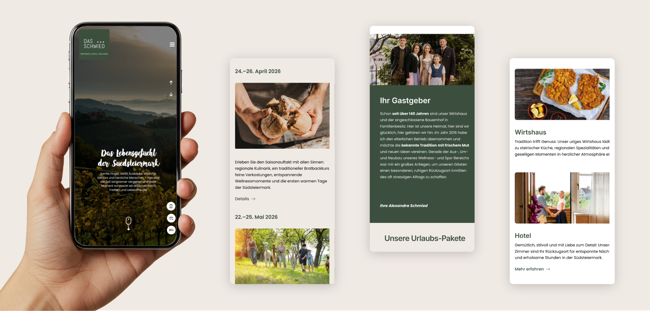 Vier Smartphone Screens über die Startseite