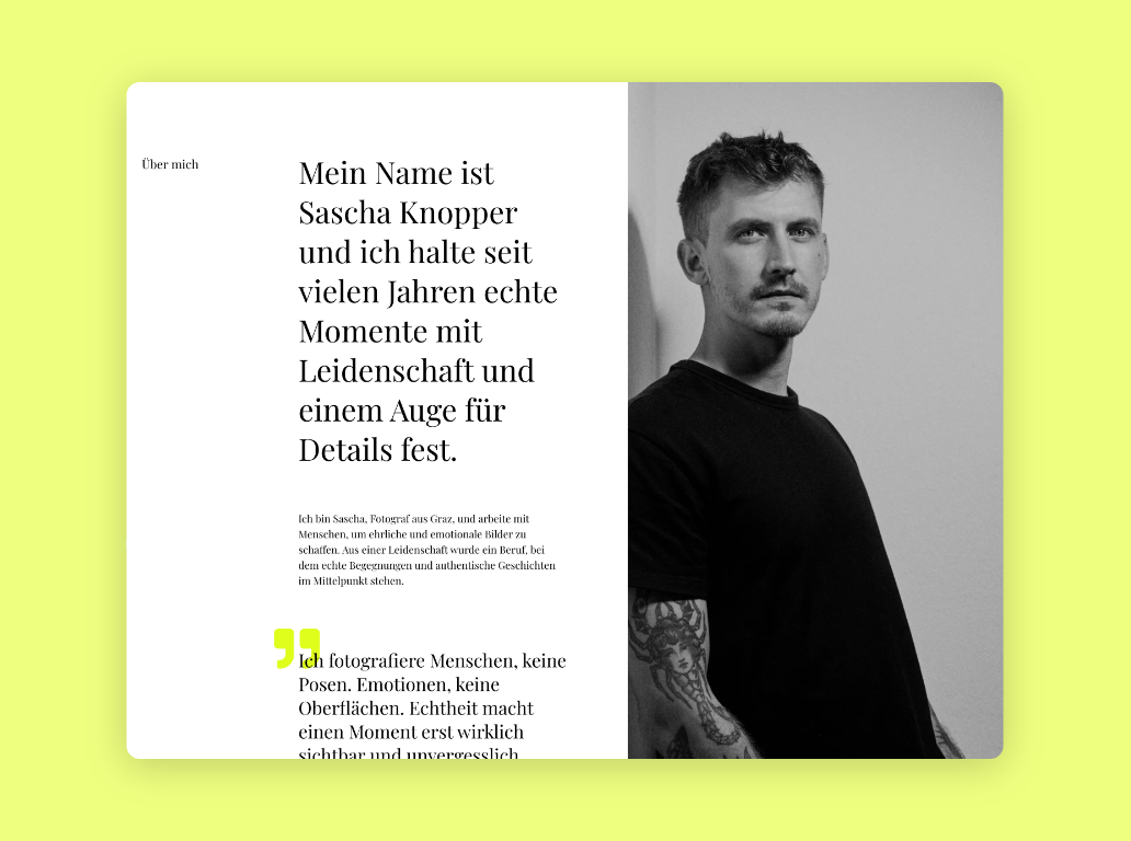 Desktop Screen mit einer Erklärung wer Sascha Knopper ist.