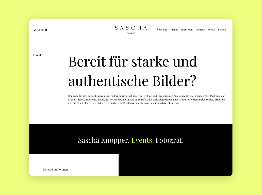 Desktop Screen mit einem CTA und Kontakt