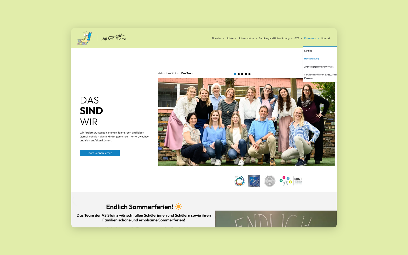 Desktop Screen der Startseite