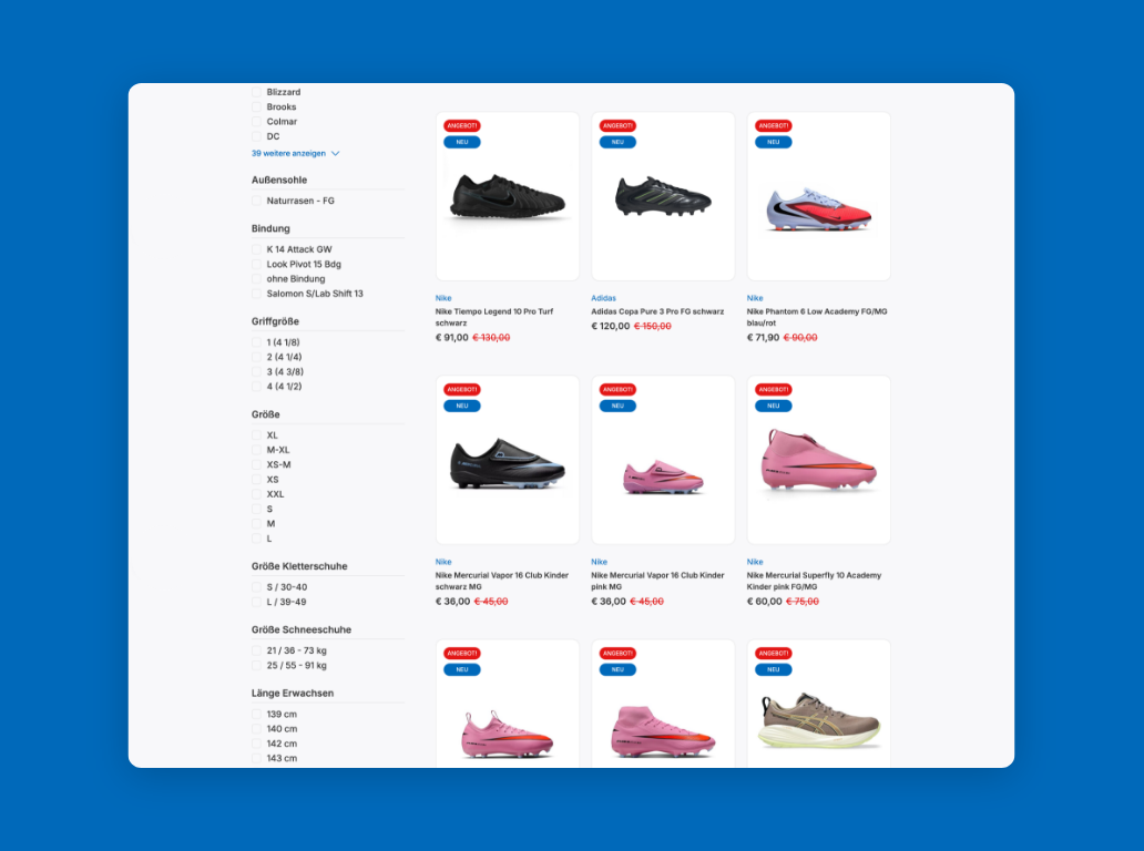 Desktop Screen des Online Shop