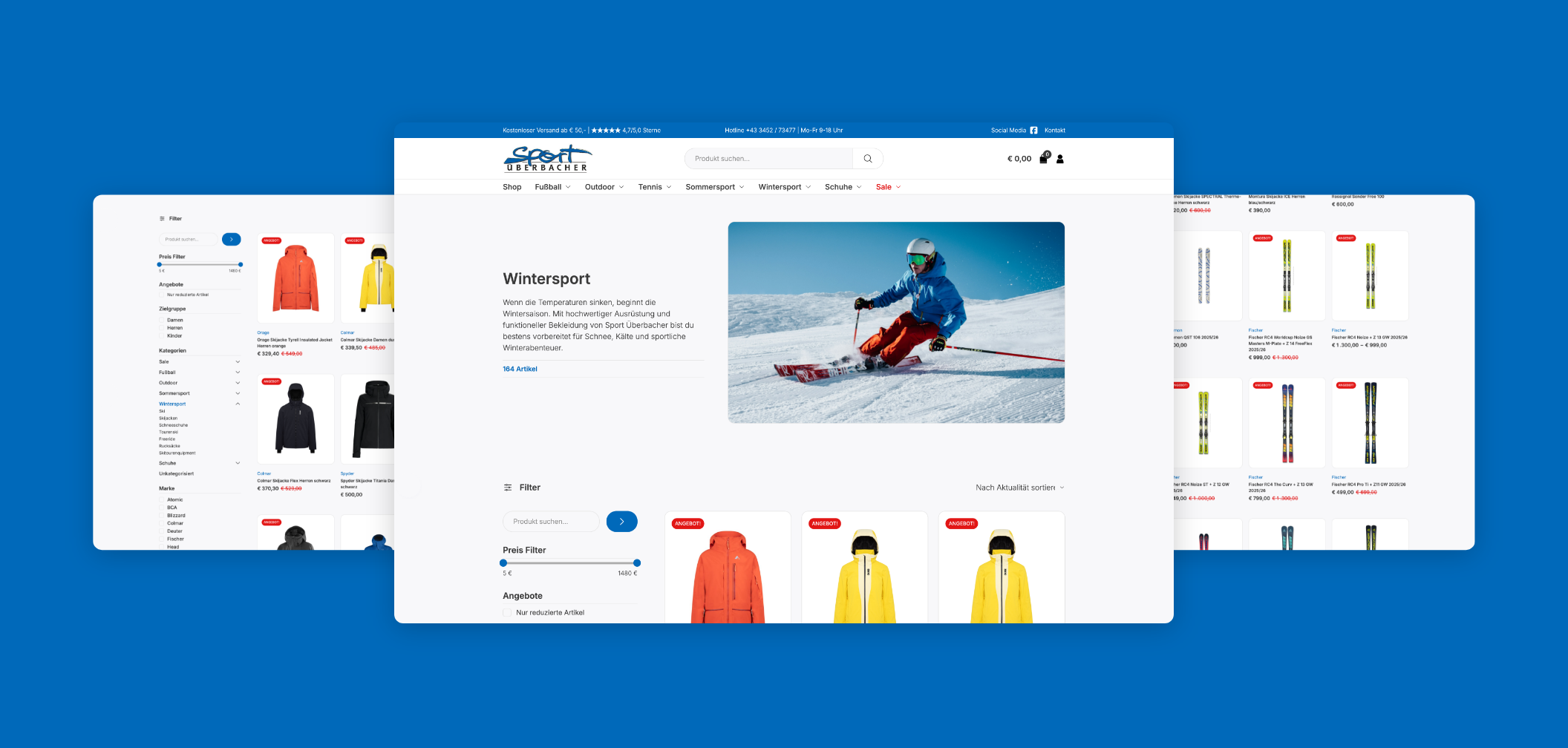 Desktop Screen mit Ski Produkten