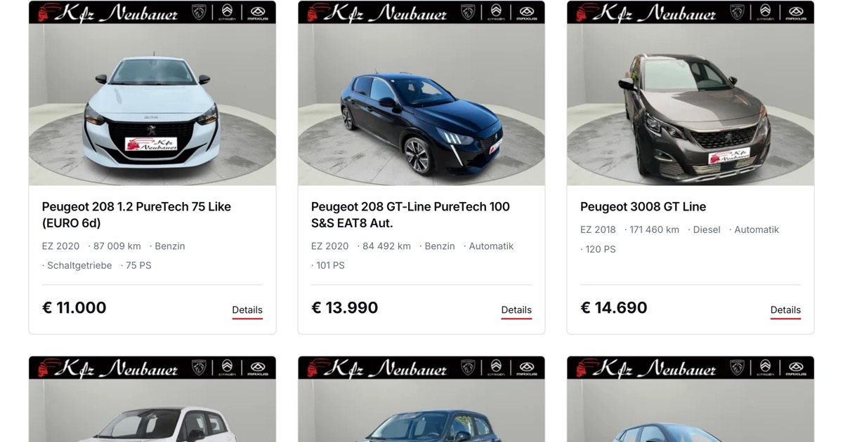 kfz-neubauer.at ist neu: der ganze Fahrzeugbestand jetzt auf der eigenen Seite